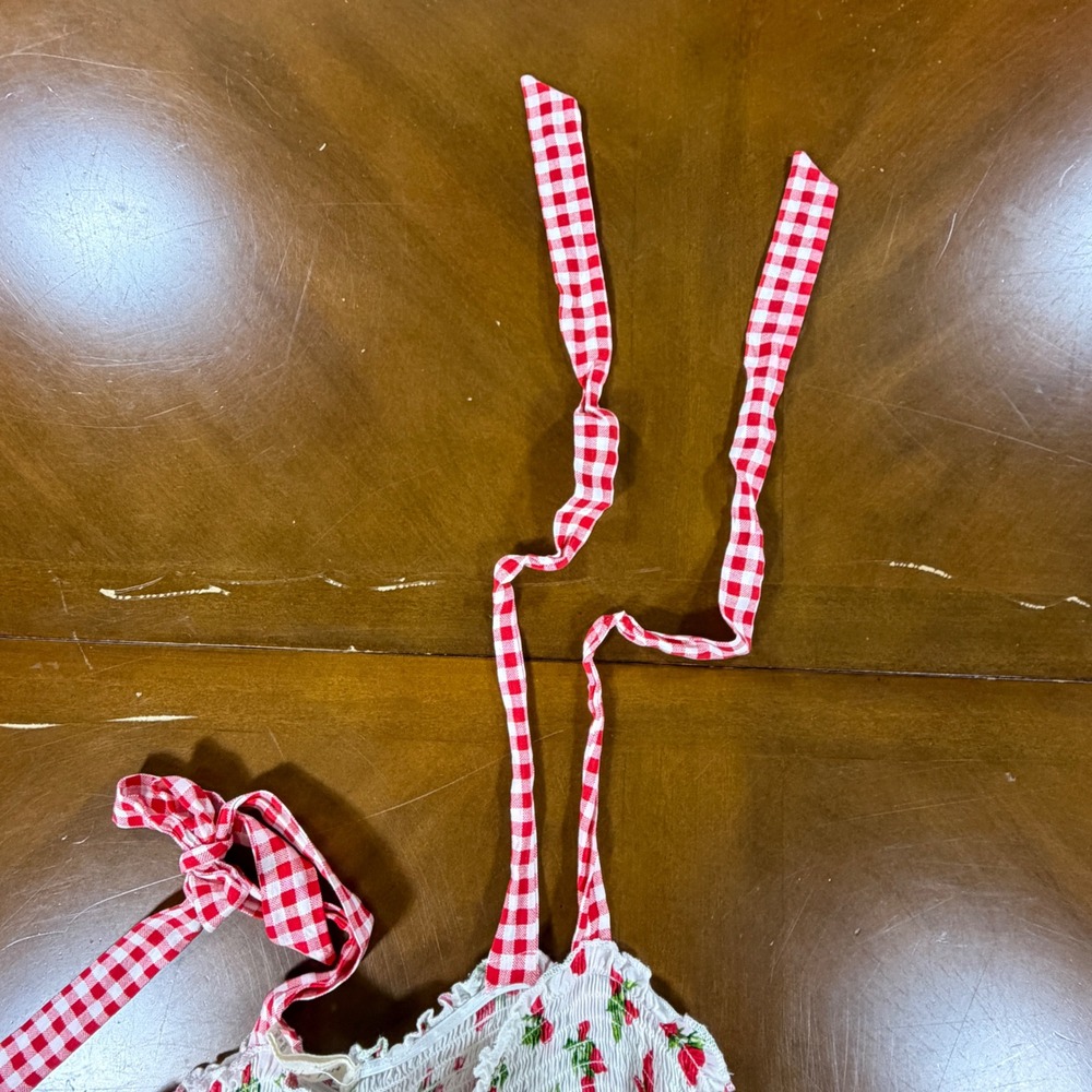 Strawberry Gingham Maxi Dress Womens Medium Cottagecore Coquette Picnic Feminine - Picture 6 of 9